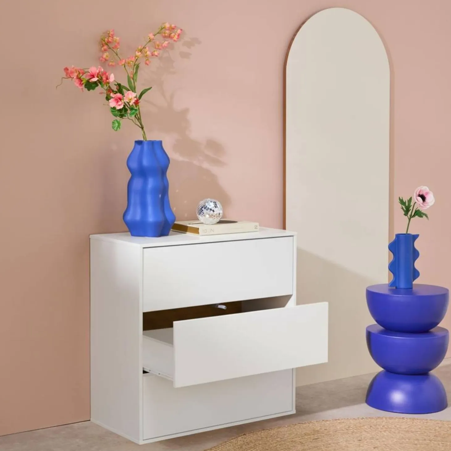 Mueble de almacenaje con efecto madera y 3 cajones