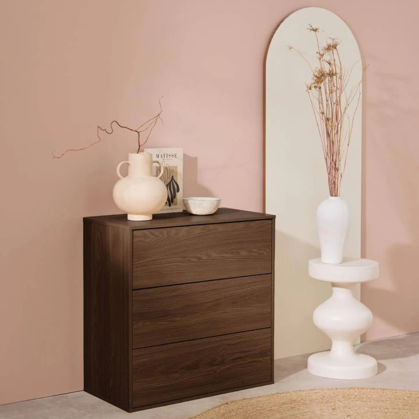 Mueble de almacenaje con efecto madera y 3 cajones