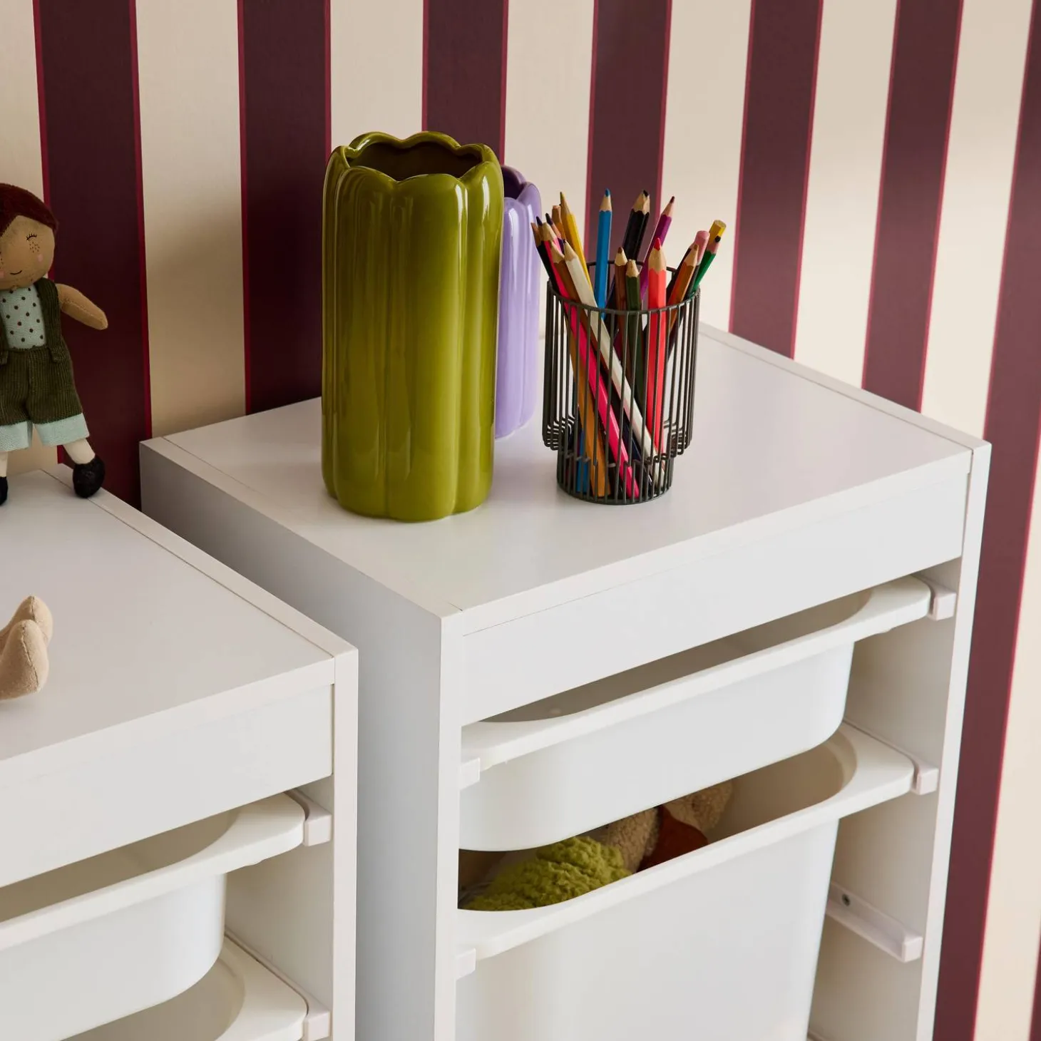 Mueble de almacenamiento infantil 4 cajas, set de 2
