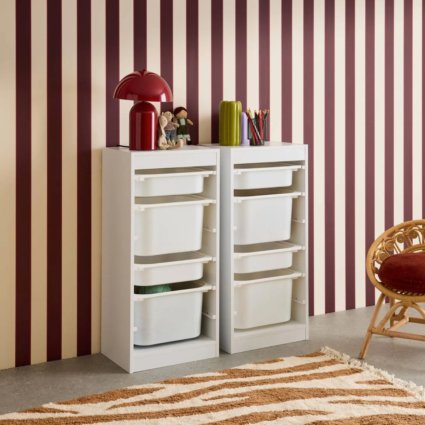Mueble de almacenamiento infantil 4 cajas, set de 2