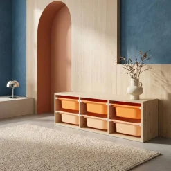 Mueble de almacenamiento infantil horizontal, 6 cajas coloridas