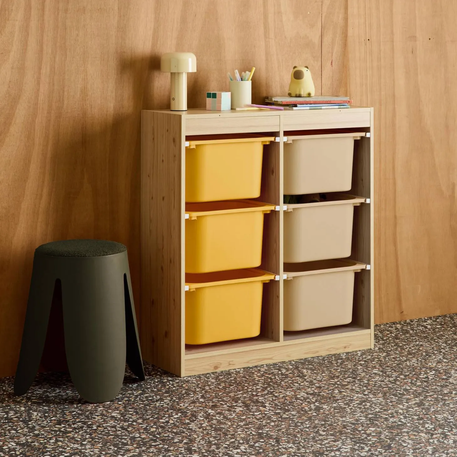Mueble de almacenamiento infantil, 6 cajas coloridas