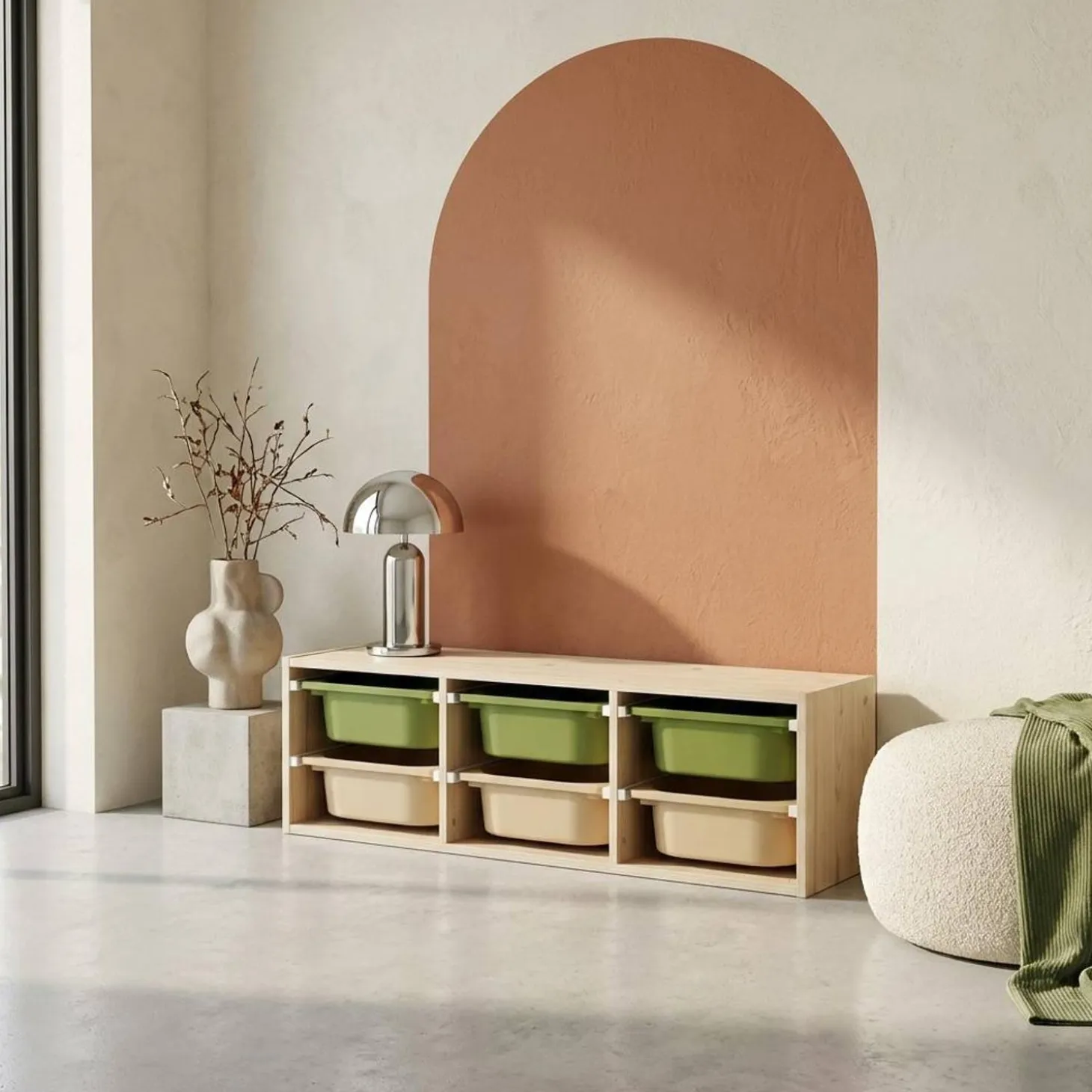 Mueble de almacenamiento infantil horizontal, 6 cajas coloridas