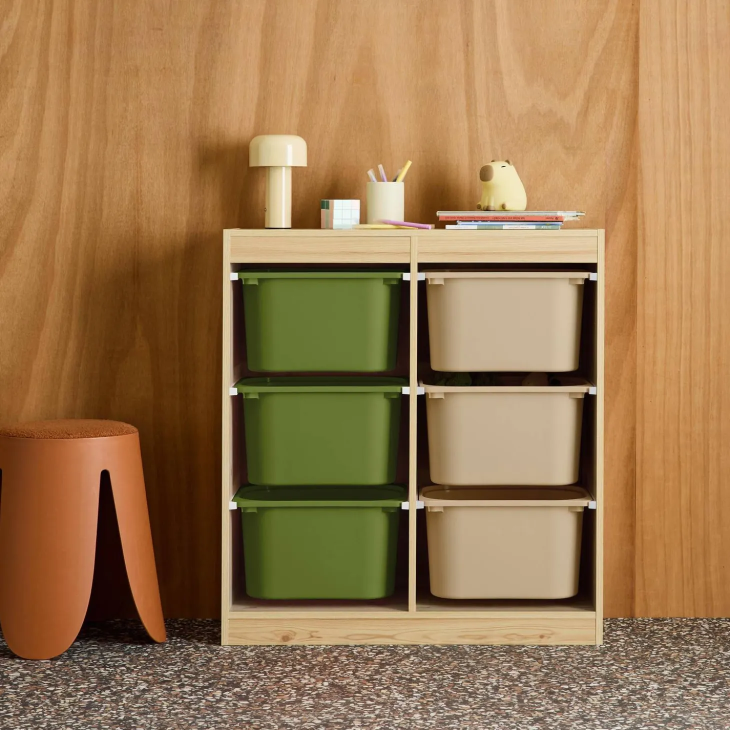 Mueble de almacenamiento infantil, 6 cajas coloridas