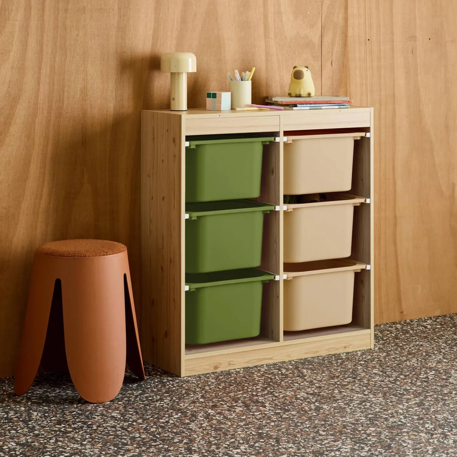 Mueble de almacenamiento infantil, 6 cajas coloridas