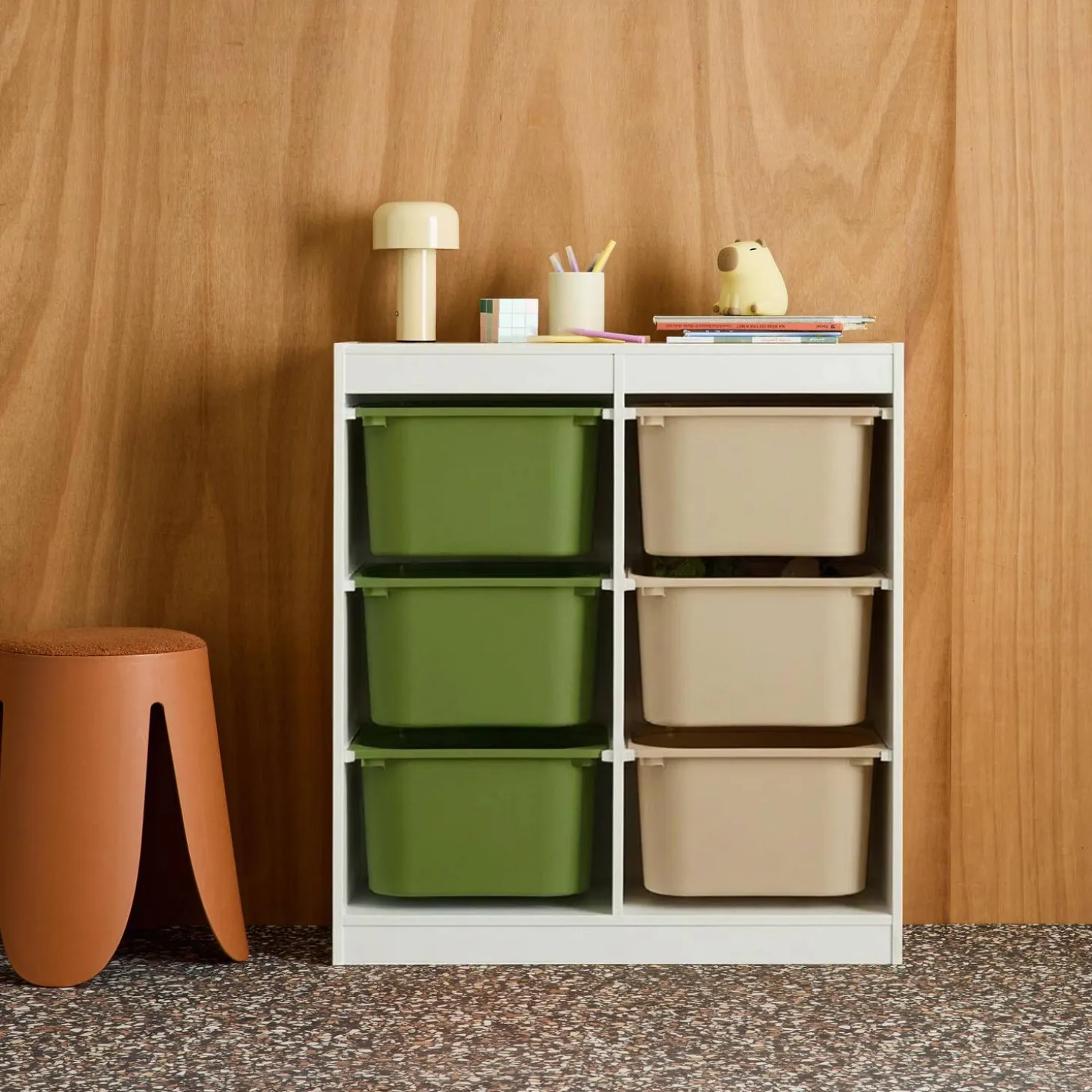 Mueble de almacenamiento infantil, 6 cajas coloridas