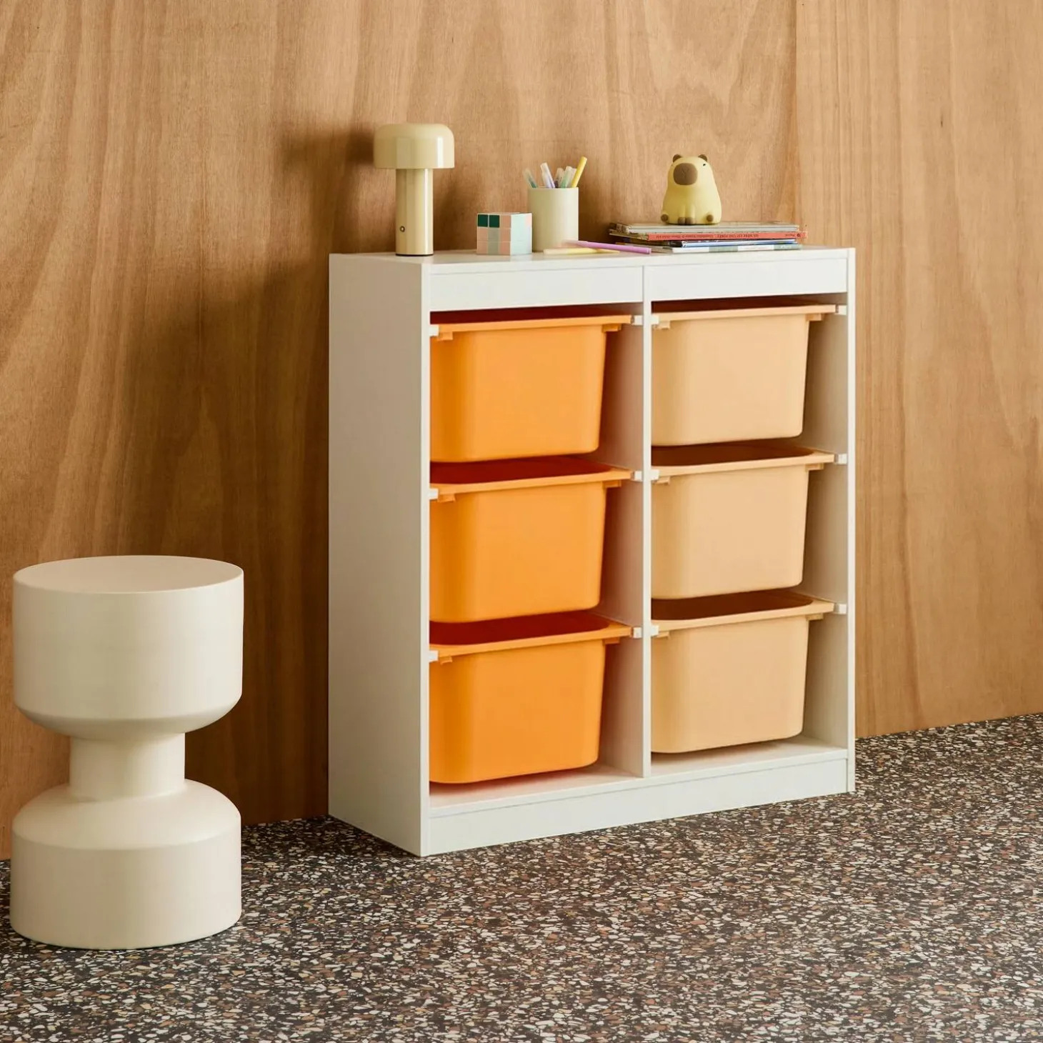 Mueble de almacenamiento infantil, 6 cajas coloridas