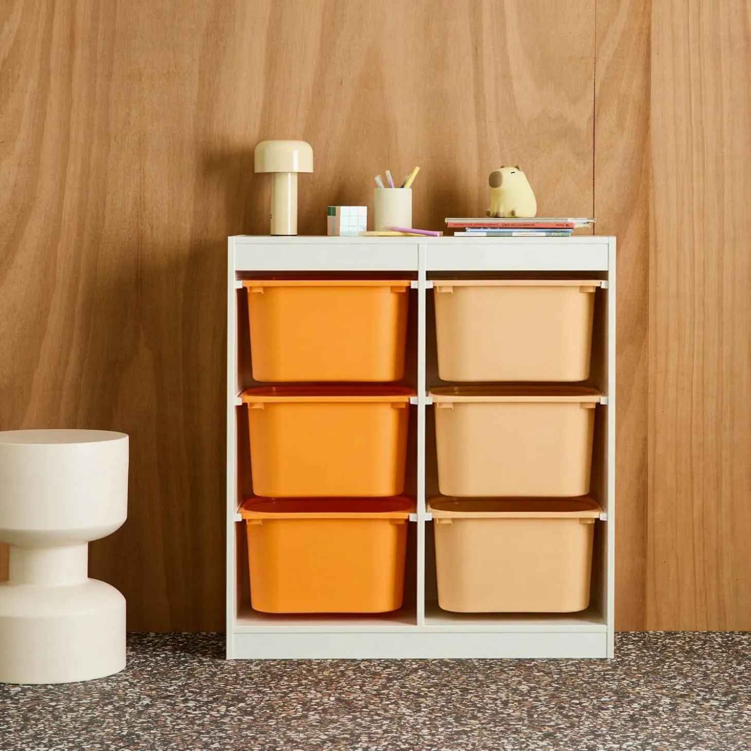 Mueble de almacenamiento infantil, 6 cajas coloridas