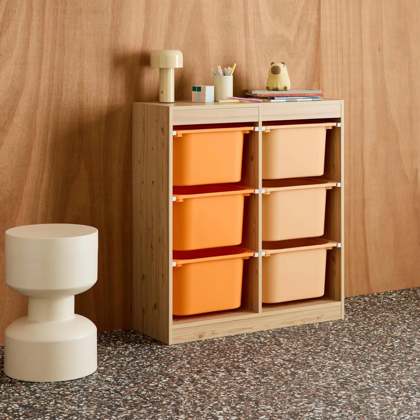 Mueble de almacenamiento infantil, 6 cajas coloridas