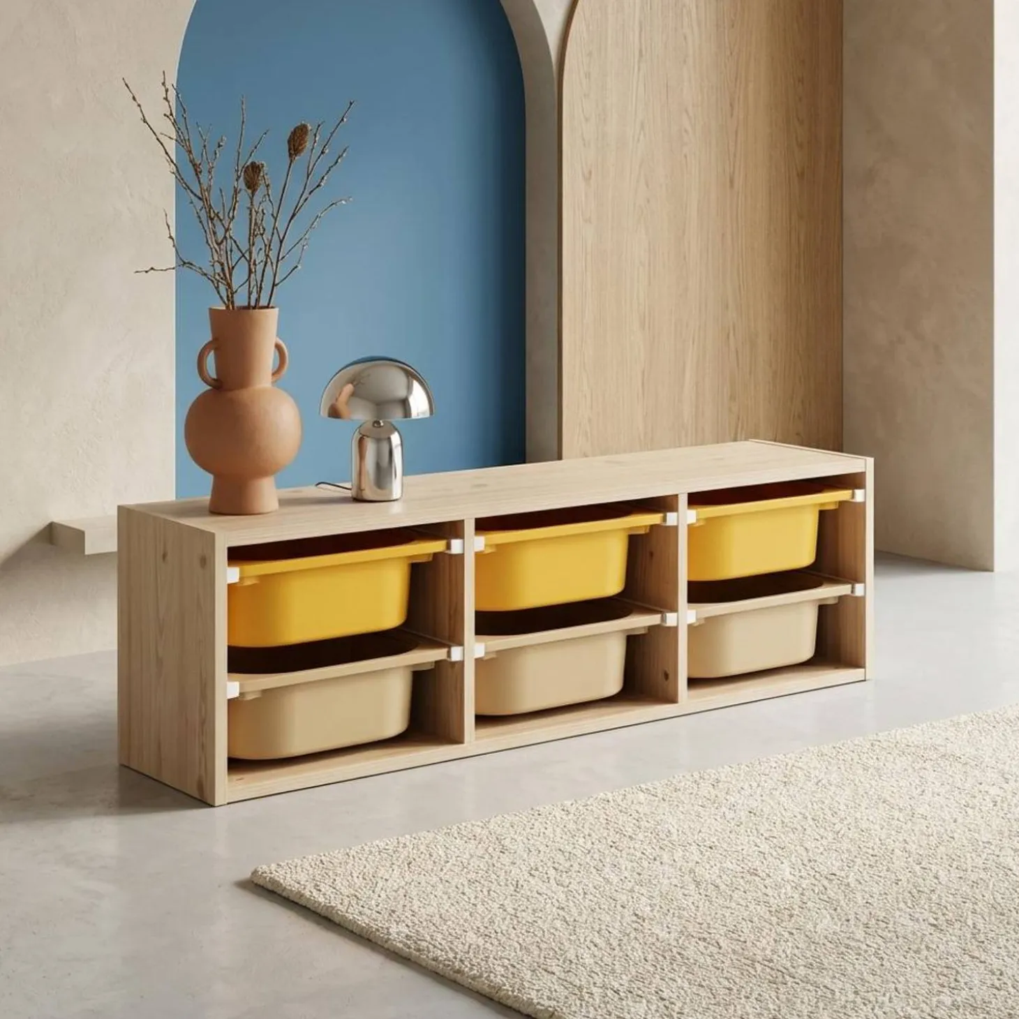 Mueble de almacenamiento infantil horizontal, 6 cajas coloridas