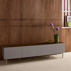 Mueble de TV de metal y decoración de madera con 4 puertas, 180 cm
