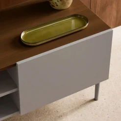 Mueble de TV de metal y decoración de madera 2 puertas, 140cm