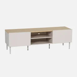 Mueble de TV de metal y decoración de madera 2 puertas, 140cm