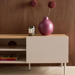 Mueble de TV de metal y decoración de madera 2 puertas, 140cm