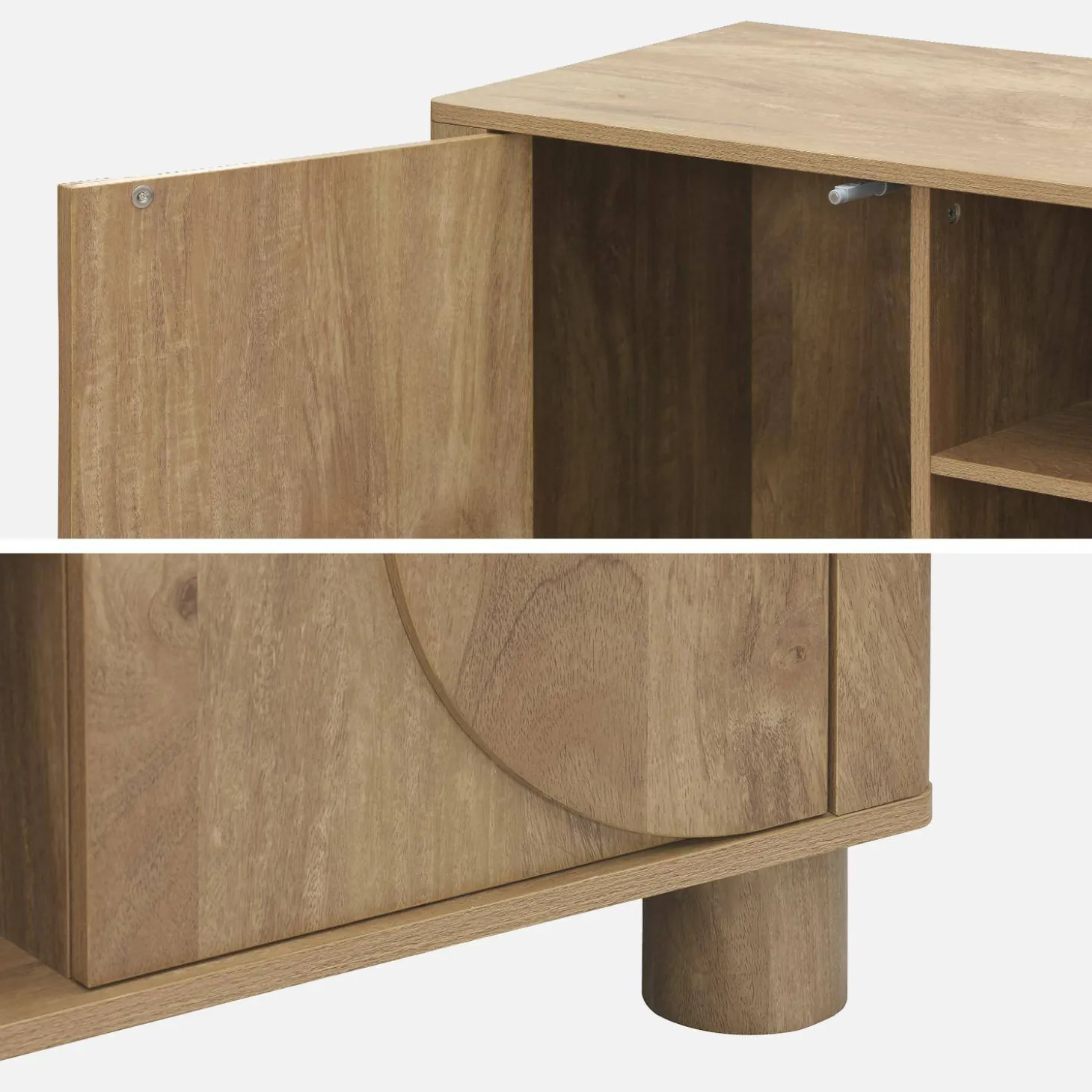 Mueble de TV efecto madera con 2 puertas reversibles, 155cm