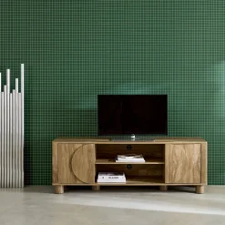 Mueble de TV efecto madera con 2 puertas reversibles, 155cm
