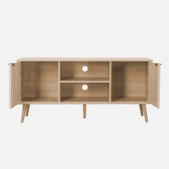 Mueble de TV en madera y caña redondeada, 120cm