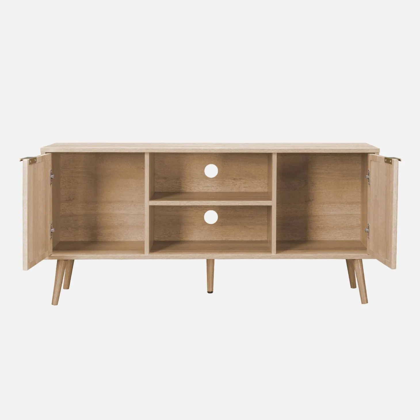 Mueble de TV en madera y caña redondeada, 120cm