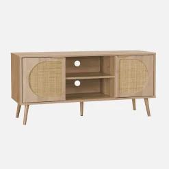 Mueble de TV en madera y caña redondeada, 120cm