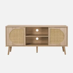 Mueble de TV en madera y caña redondeada, 120cm
