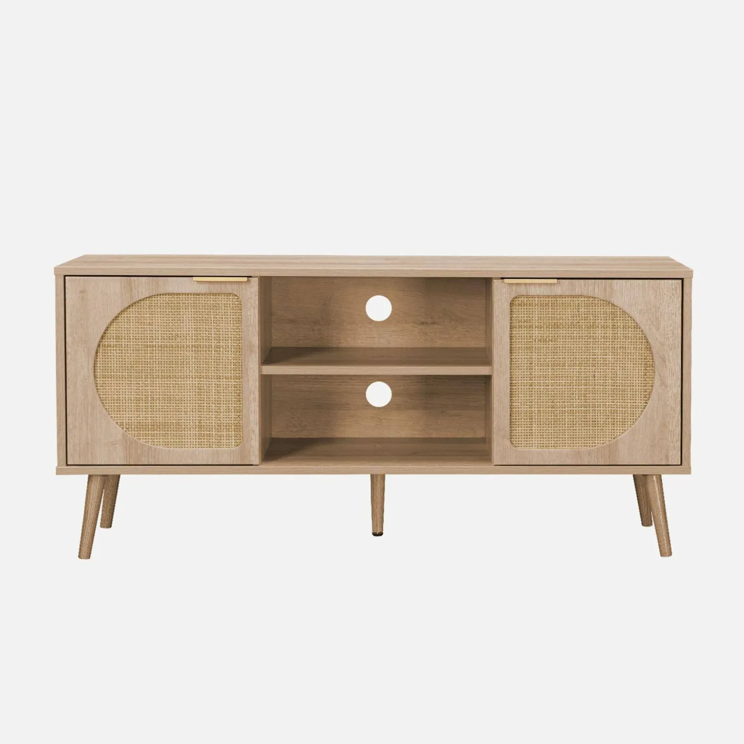 Mueble de TV en madera y caña redondeada, 120cm