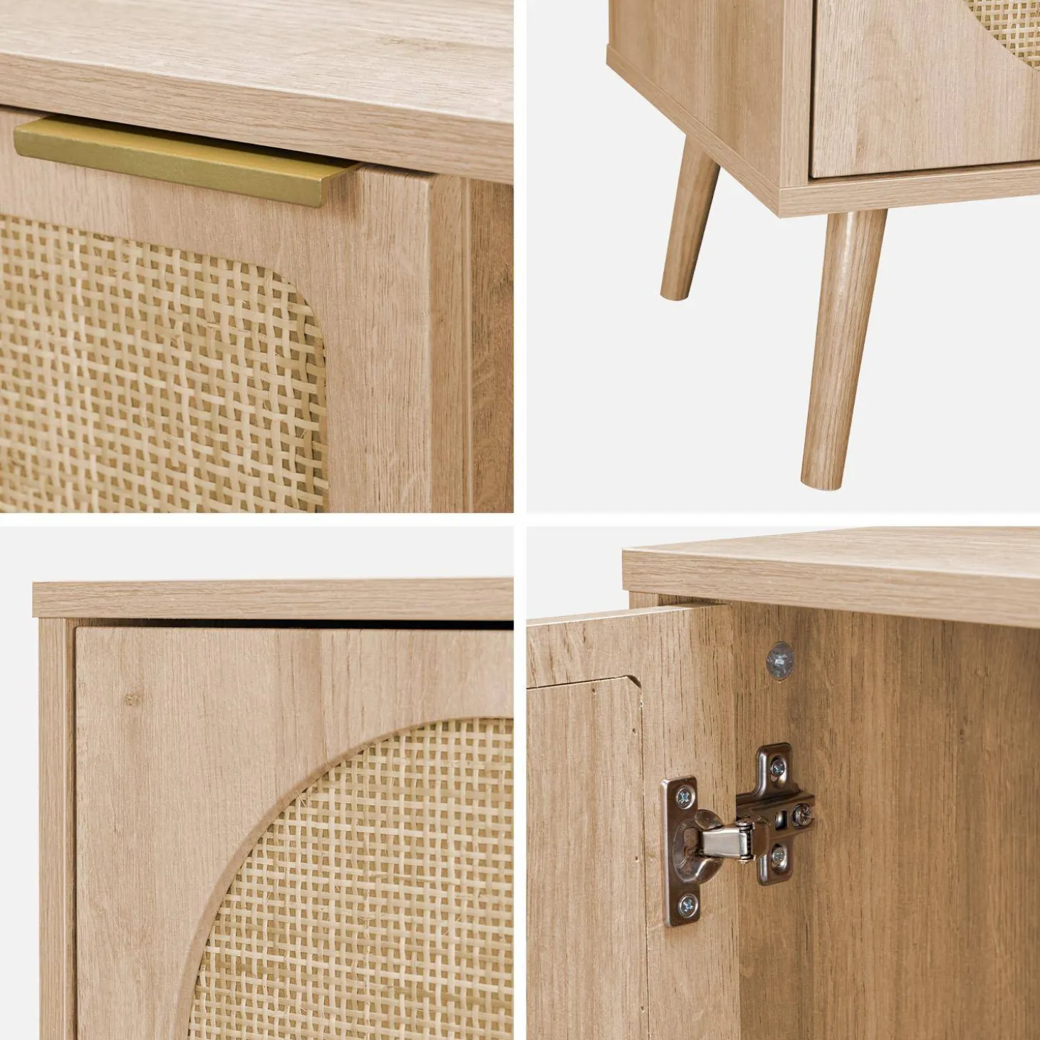 Mueble de TV en madera y caña redondeada, 120cm