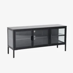 Mueble de TV industrial de metal y vidrio templado con 3 puertas, 120cm