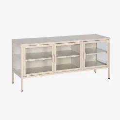 Mueble de TV industrial de metal y vidrio templado con 3 puertas, 120cm