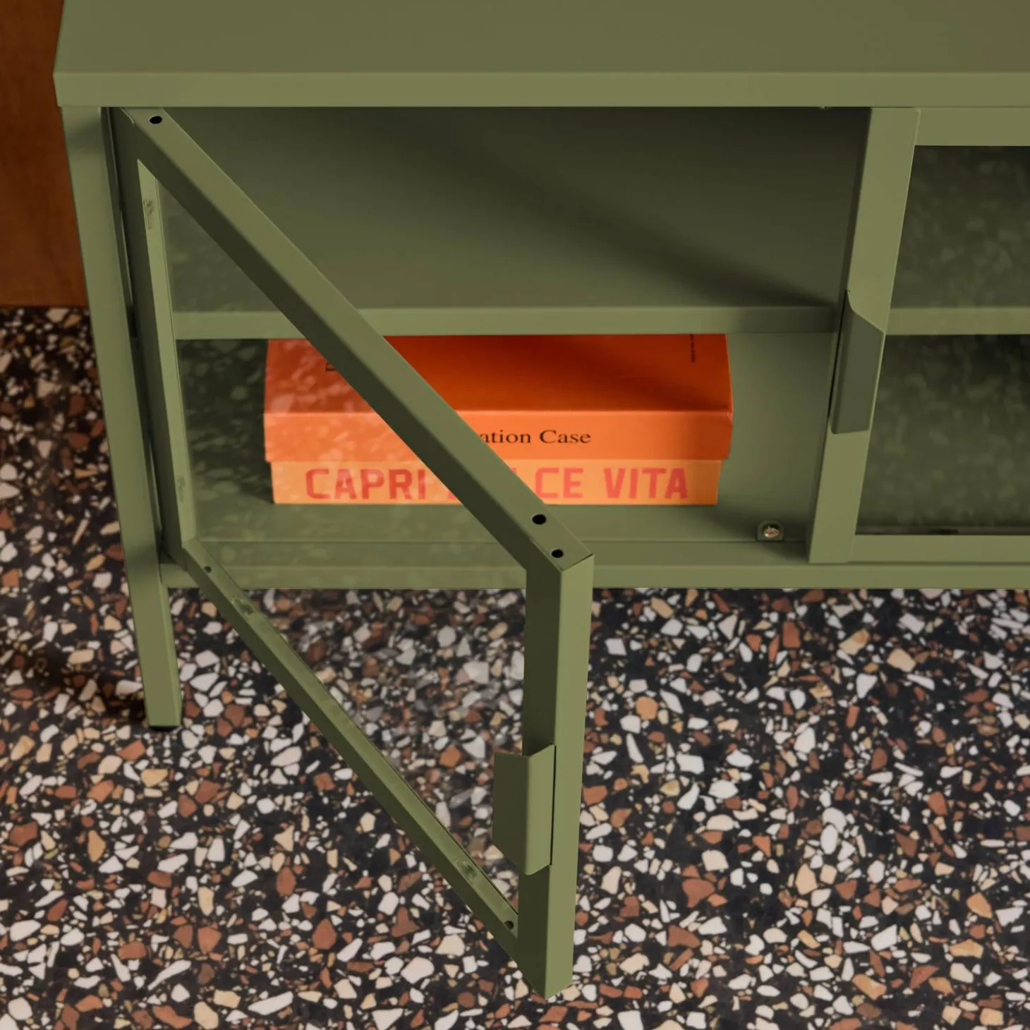 Mueble de TV industrial de metal y vidrio templado con 3 puertas, 120cm