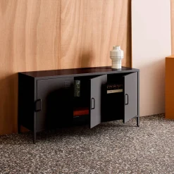 Mueble de TV industrial de metal con 3 puertas, 120cm