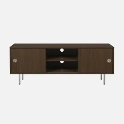 Mueble de TV vintage con decoración de madera y acero inoxidable, 2 puertas, 140cm