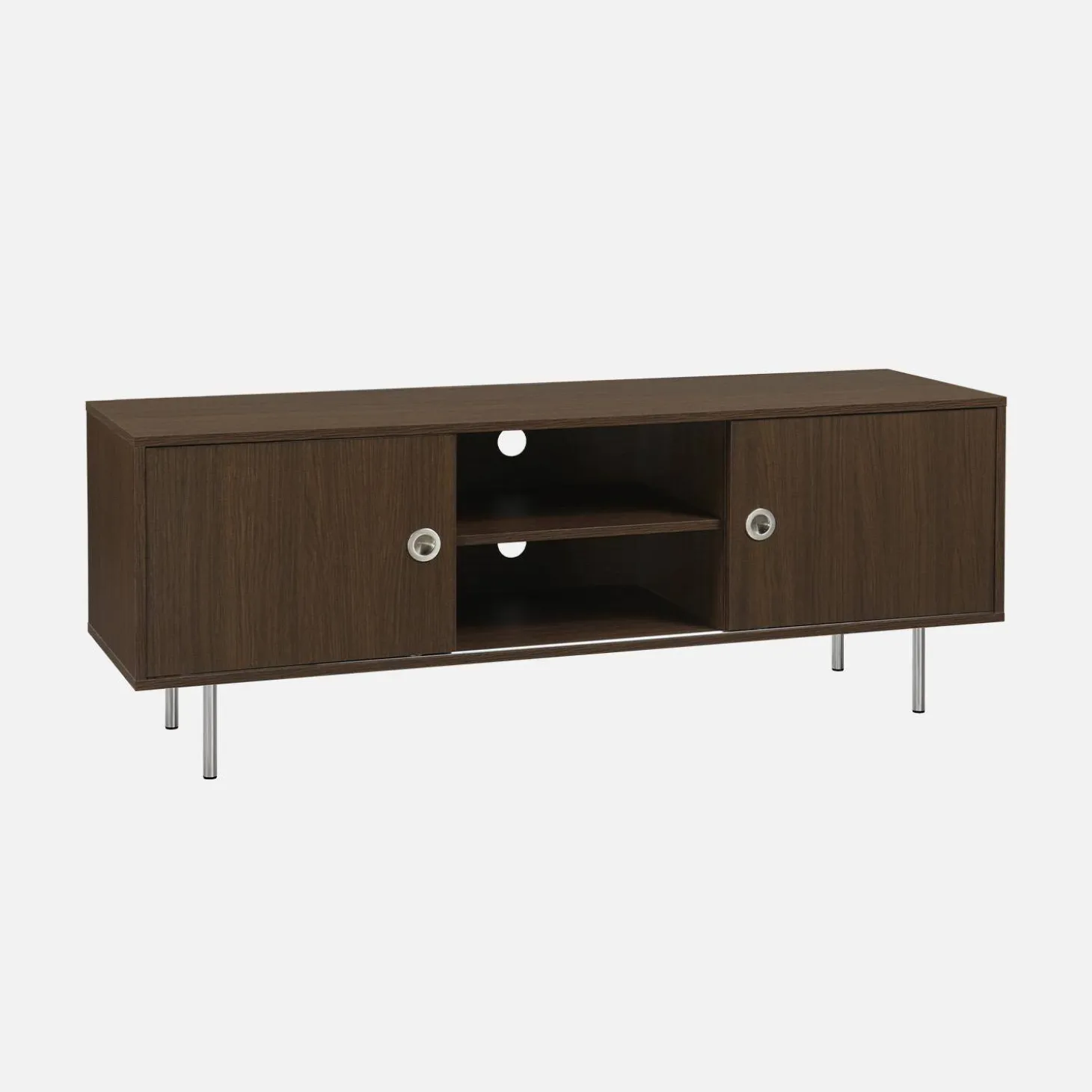 Mueble de TV vintage con decoración de madera y acero inoxidable, 2 puertas, 140cm