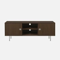Mueble de TV vintage con decoración de madera y acero inoxidable, 2 puertas, 140cm