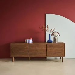 Mueble de TV vintage con efecto madera y 3 puertas, 150cm