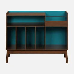 Mueble de vinilo vintage bicolor con decoración de madera y fondo colorido 100cm