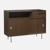 Mueble de vinilo vintage con decoración de madera y acero inoxidable, 100 cm