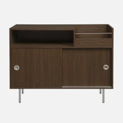 Mueble de vinilo vintage con decoración de madera y acero inoxidable, 100 cm