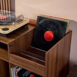 Mueble de vinilo vintage bicolor con decoración de madera y fondo colorido 100cm