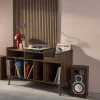 Mueble de vinilos XL vintage efecto madera oscura, 130cm