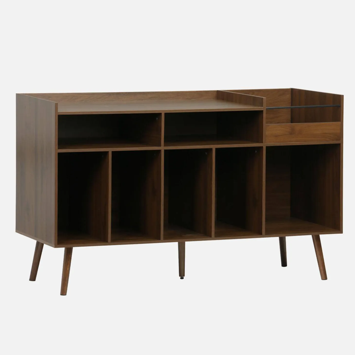Mueble de vinilos XL vintage efecto madera oscura, 130cm