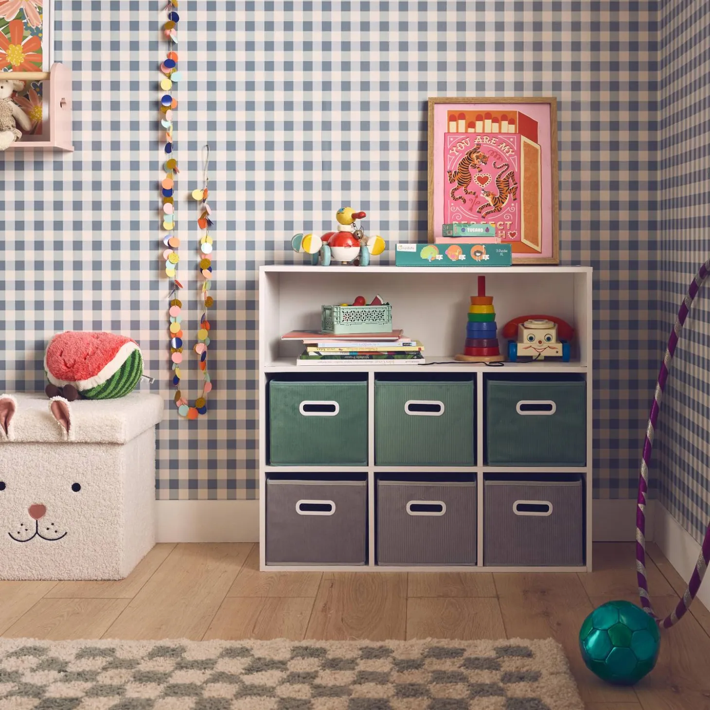 Mueble infantil con 6 cestas de terciopelo