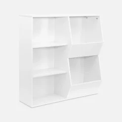 Mueble para niños, 3 estantes y 2 espacios de almacenamiento