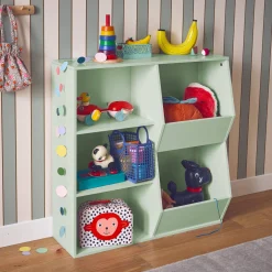 Mueble para niños, 3 estantes y 2 espacios de almacenamiento