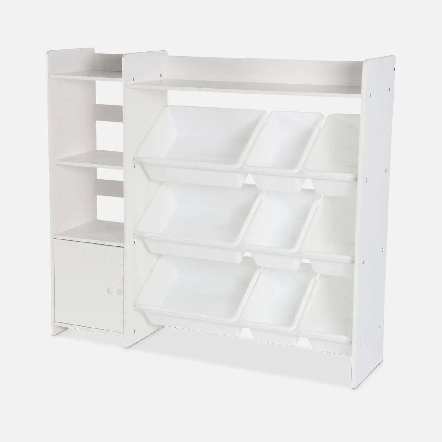 Mueble para niños con 9 cubos, 4 estantes y 1 puerta