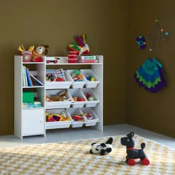 Mueble para niños con 9 cubos, 4 estantes y 1 puerta