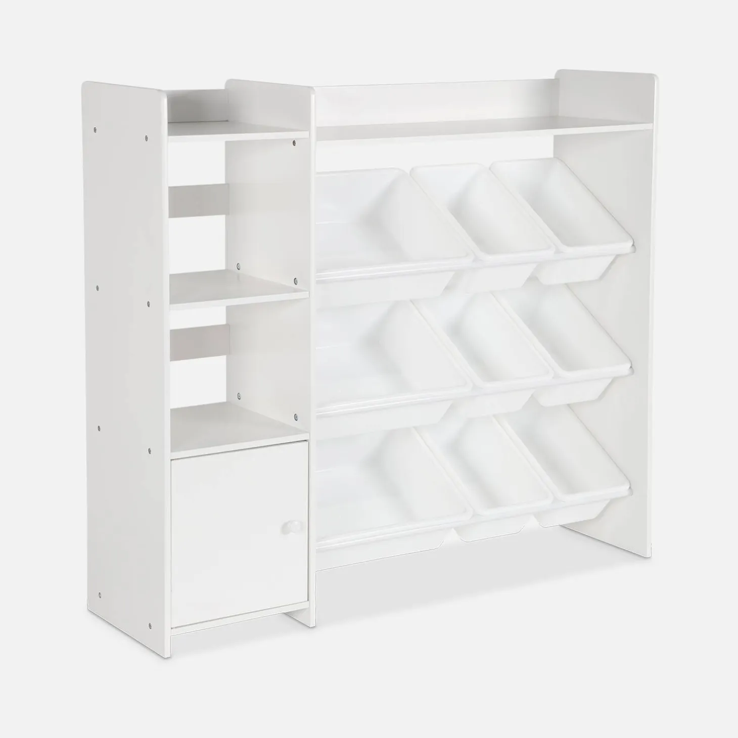 Mueble para niños con 9 cubos, 4 estantes y 1 puerta