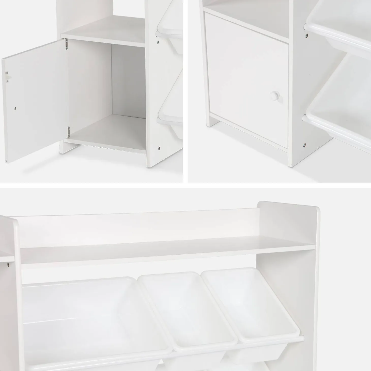 Mueble para niños con 9 cubos, 4 estantes y 1 puerta