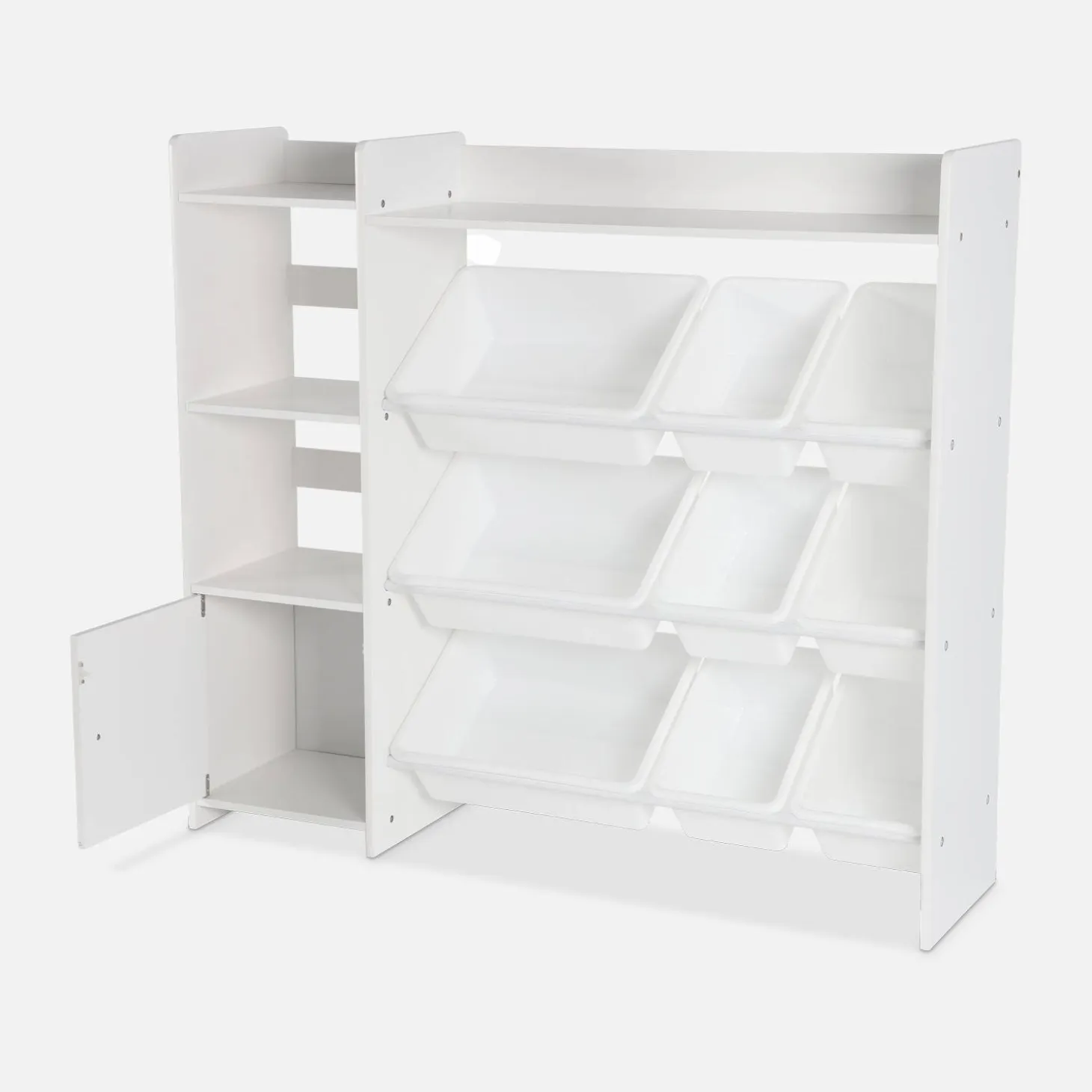 Mueble para niños con 9 cubos, 4 estantes y 1 puerta