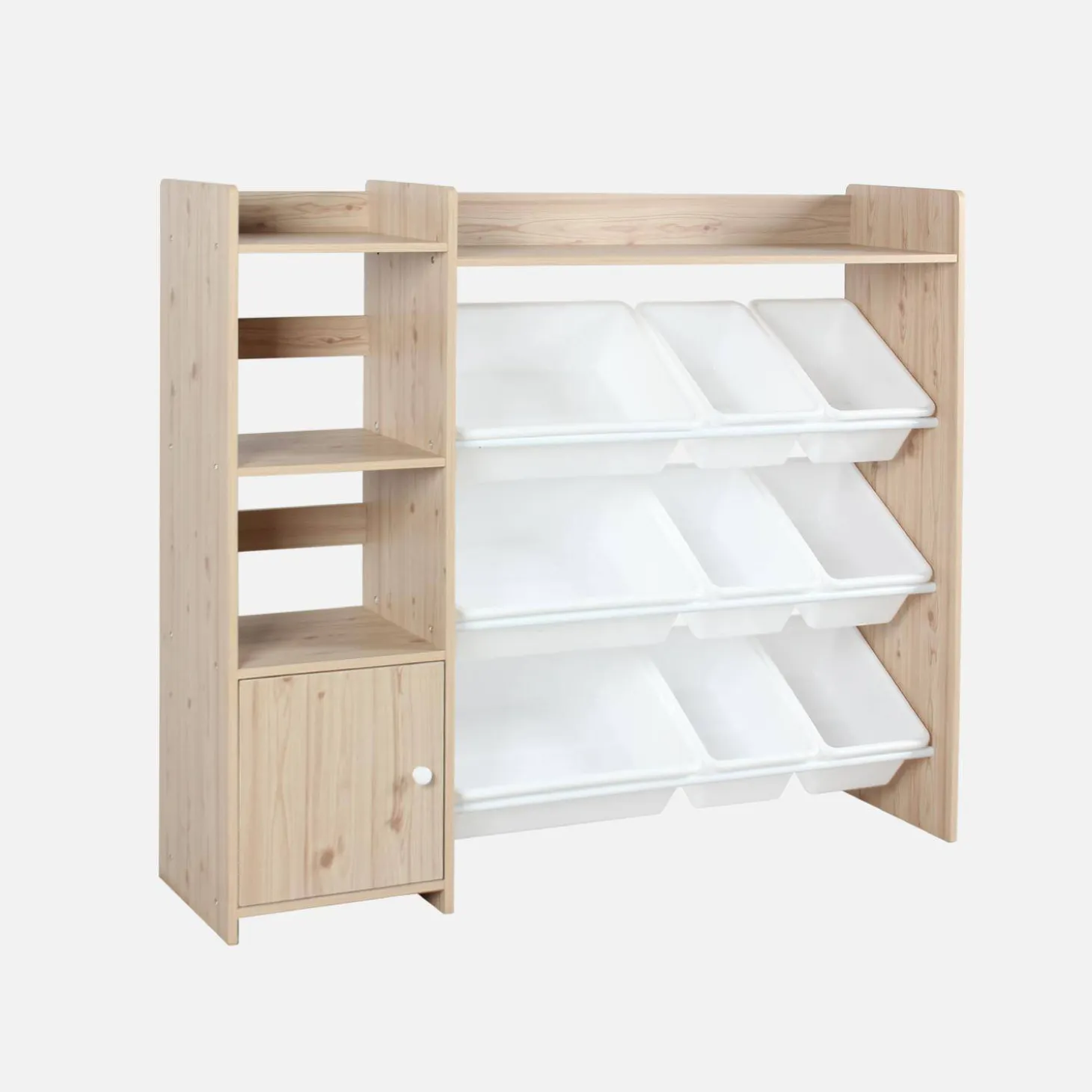 Mueble para niños con 9 cubos, 4 estantes y 1 puerta