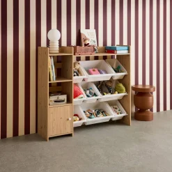 Mueble para niños con 9 cubos, 4 estantes y 1 puerta
